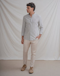 CAMISA CUELLO MAO LINO RAYA VERDE