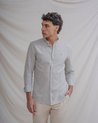 CAMISA CUELLO MAO LINO RAYA VERDE