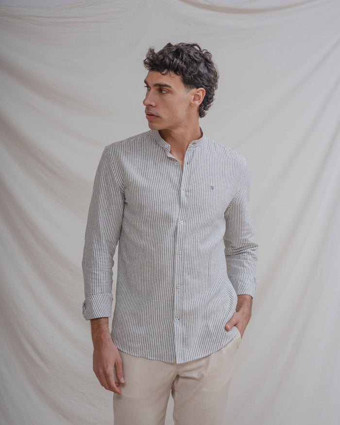 CAMISA CUELLO MAO LINO RAYA VERDE