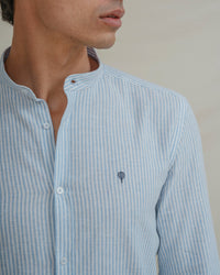 CAMISA CUELLO MAO LINO RAYA CELESTE