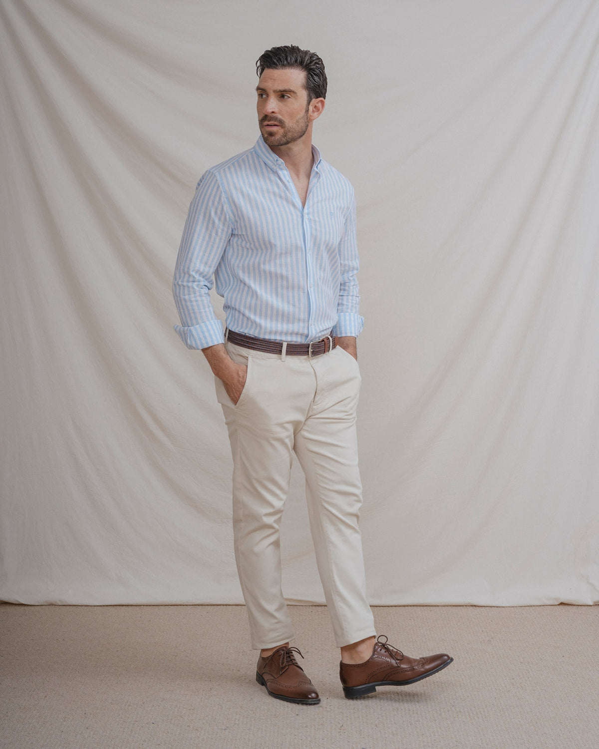 CAMISA LINO RAYA CELESTE