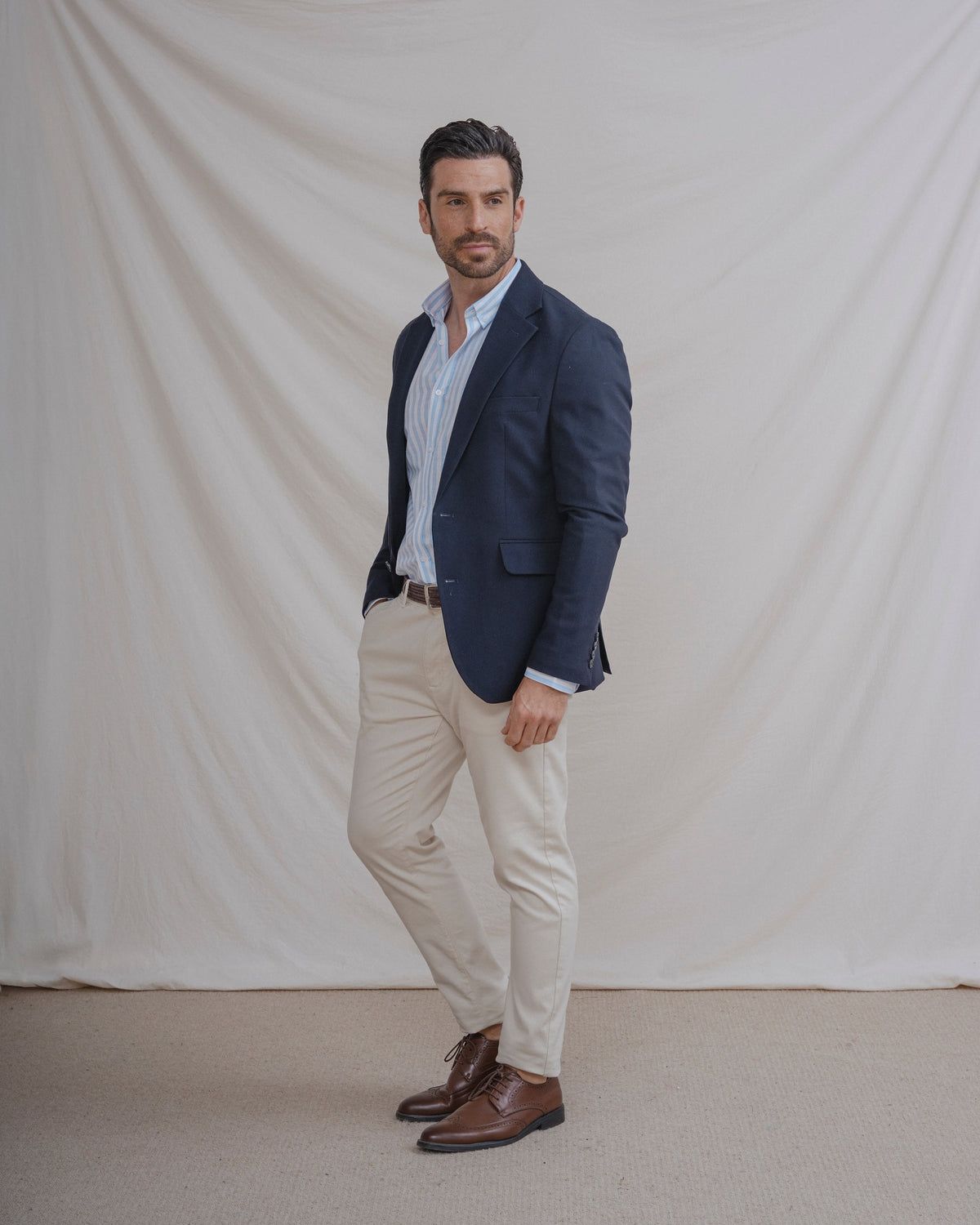 CAMISA LINO RAYA CELESTE