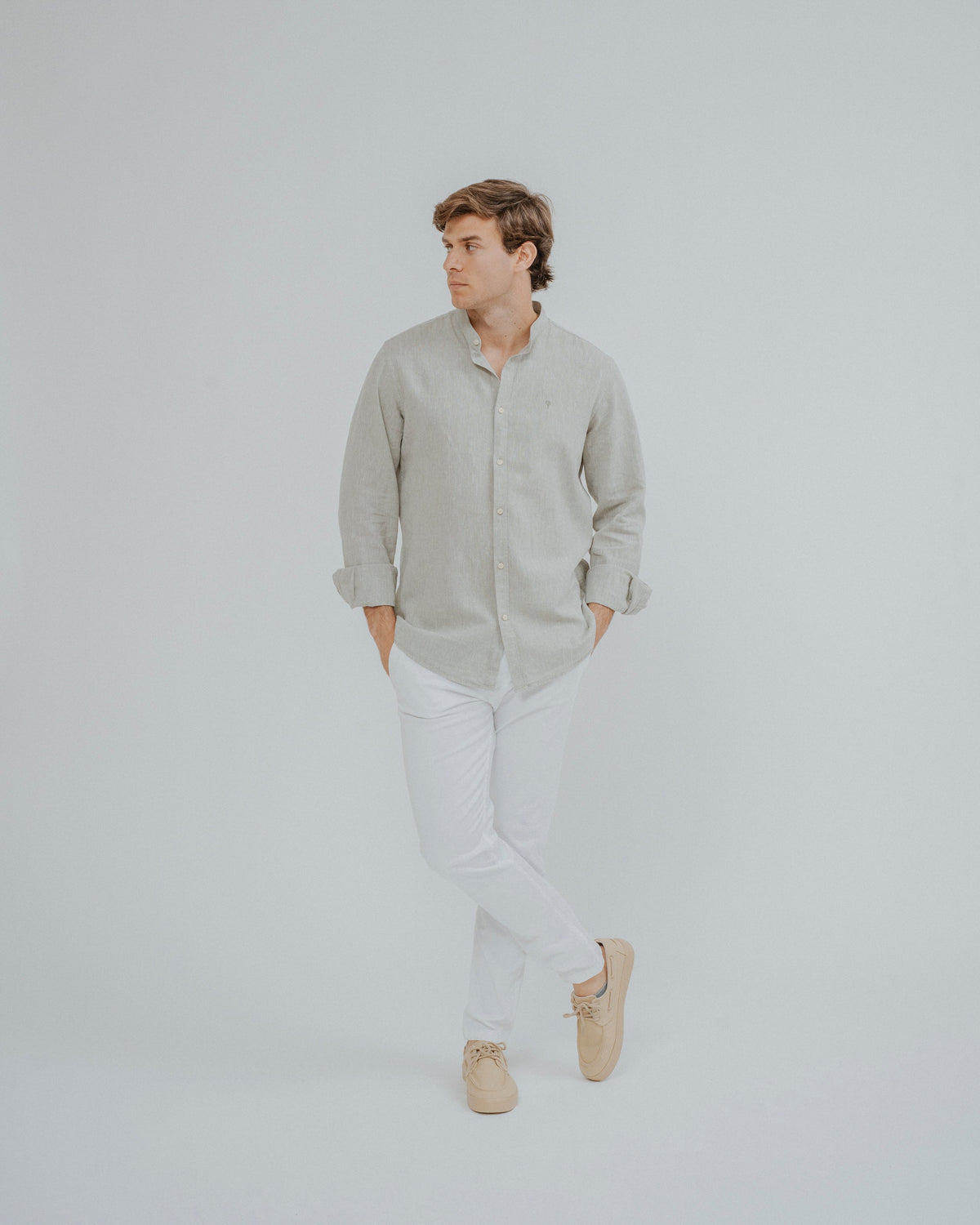 CAMISA LINO VERDE CUELLO MAO