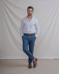 CAMISA LINO RAYA CELESTE