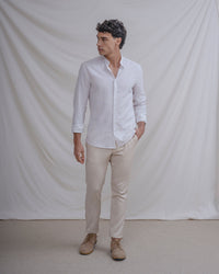 CAMISA CUELLO MAO LINO RAYA BEIGE