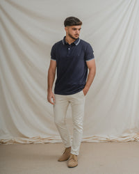 POLO BÁSICO AZUL PIQUÉ LÍNEA