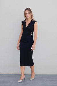 VESTIDO MIDI PUNTO APLIQUE DORADO