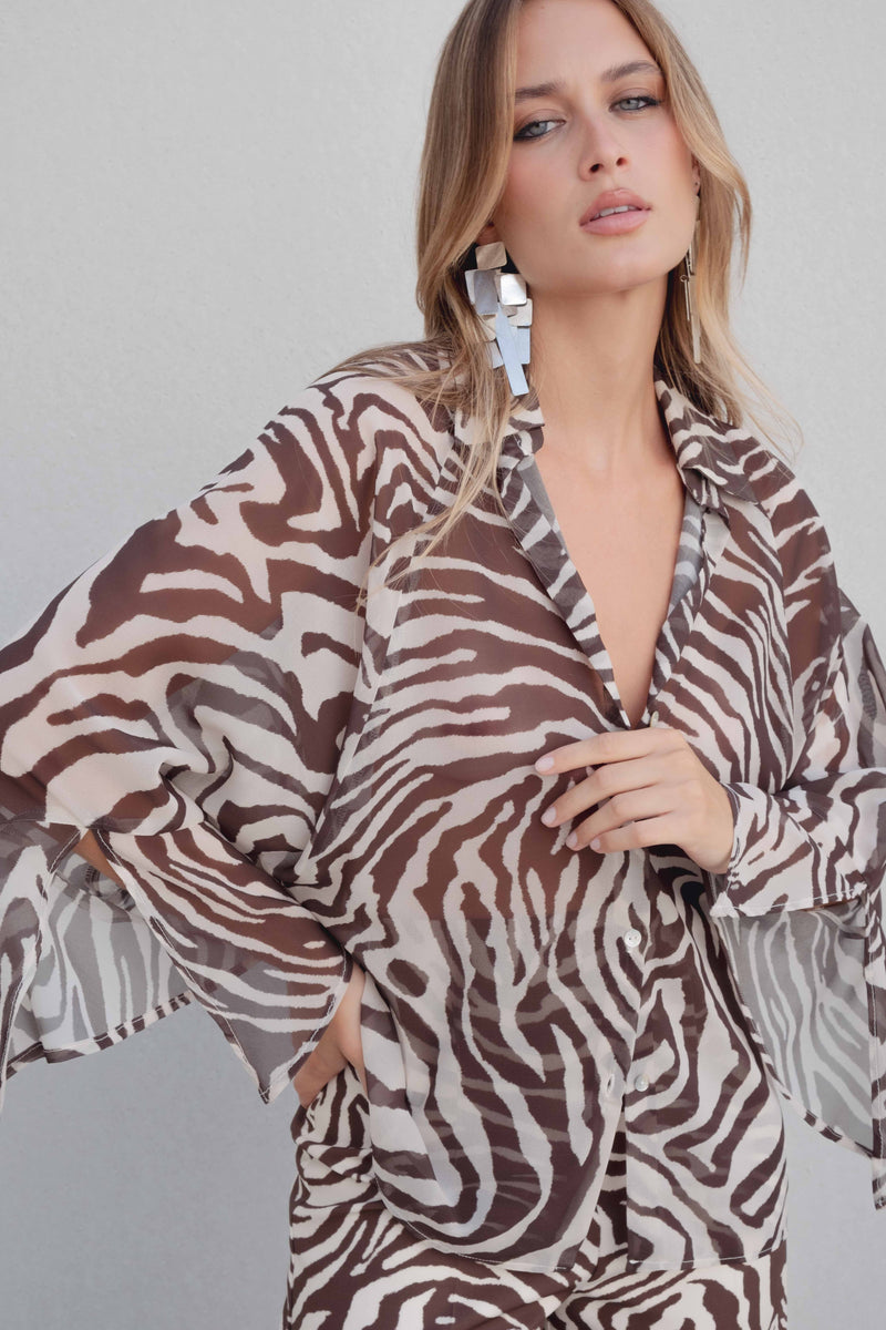 CHEMISE IMPRIMÉE SEMI-TRANSPARENTE