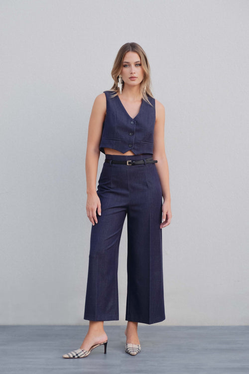 PANTALON-CULOTTE EN JEAN AVEC CEINTURE