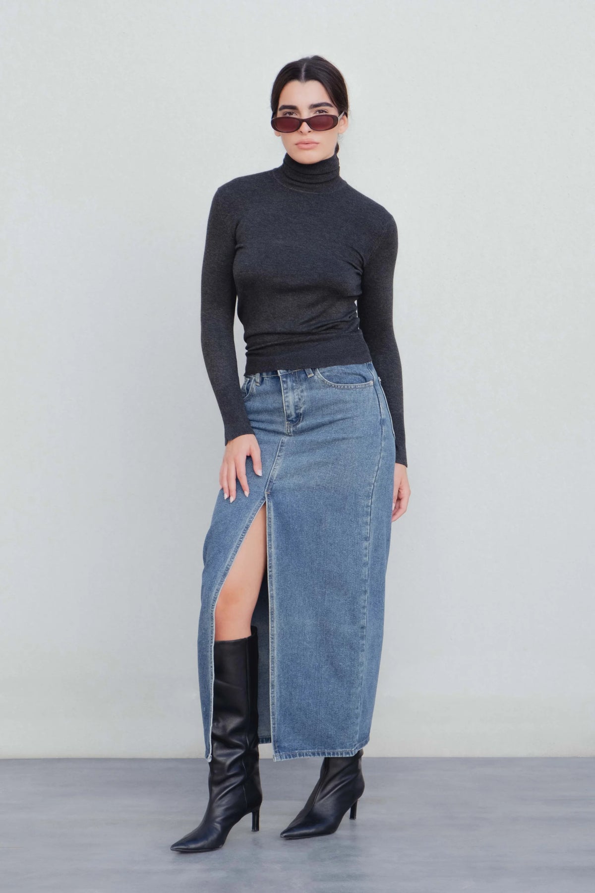 Jupe longue en jean fendue