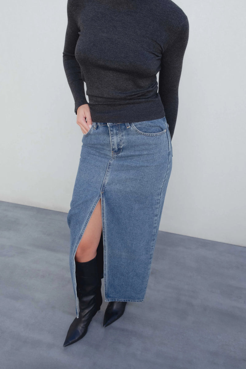 Jupe longue en jean fendue